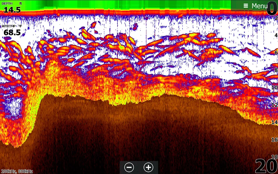 Sonar screenshot for fishing bass in the winter